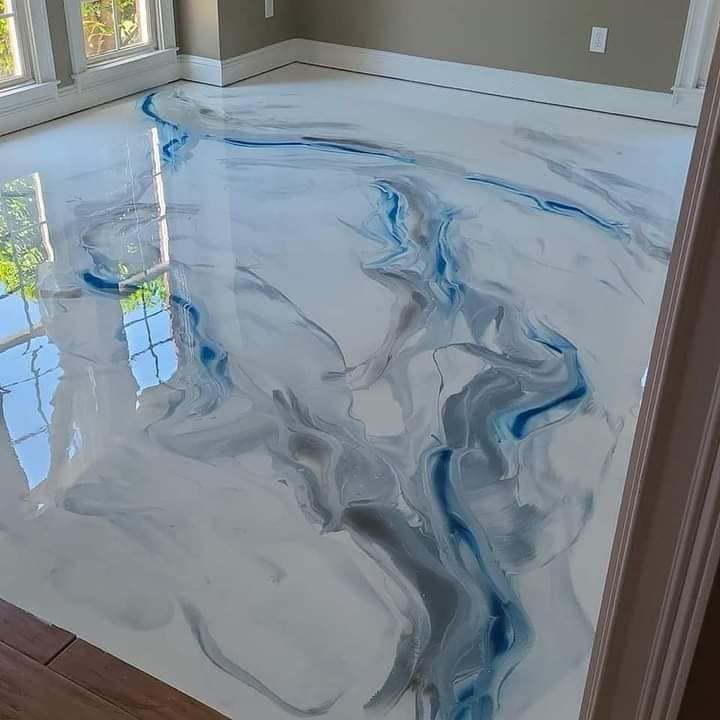 Decorative metallic marble epoxy floor finish