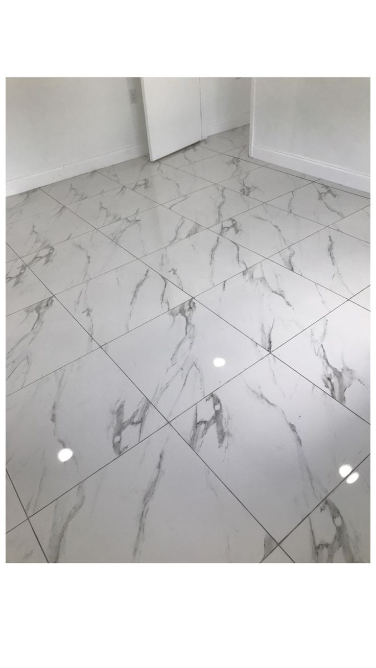 Glossy white marble-effect floor finish